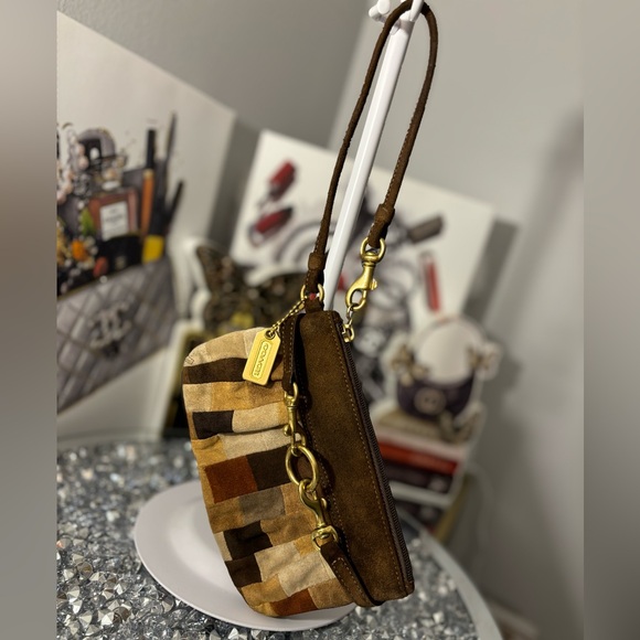 Coach Brown and Tan Patchwork wristlet EUC